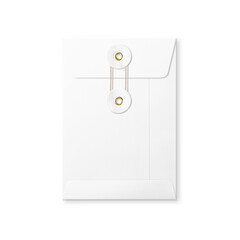 White A6/C6 size string and washer envelope isolated on a transparent background, PNG. High resolution.