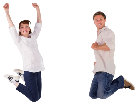 Couple jumping in the air