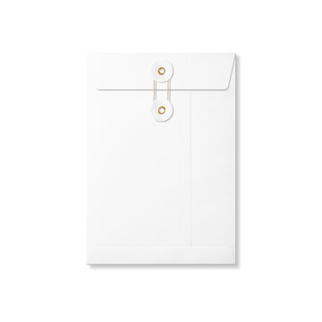 White A5/C5 size string and washer envelope isolated on a transparent background, PNG. High resolution.