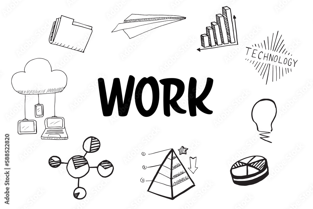 Poster work text surrounded by several vector icons