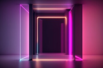 Hyper realistic empty space, neon glow, Generative AI
