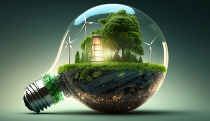 world in a light bulb, green energy, green city, generative AI