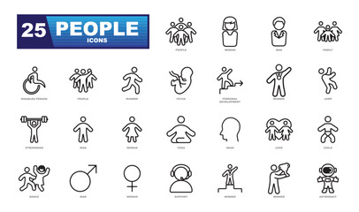 People vector icons collection. Set includes male, female, child, team icons and much more.