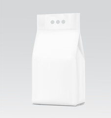 Packaging bag with a finger handle mockup. Vector illustration. Half side view. Perfect for presentation laundry, tissue, diapers, nappies, wipes, food, washing and etc. EPS10.	