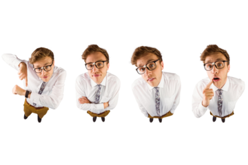 High angle portrait view of businessman with various experssion