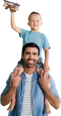 Foto op Plexiglas Portrait of father carrying son on shoulders © vectorfusionart