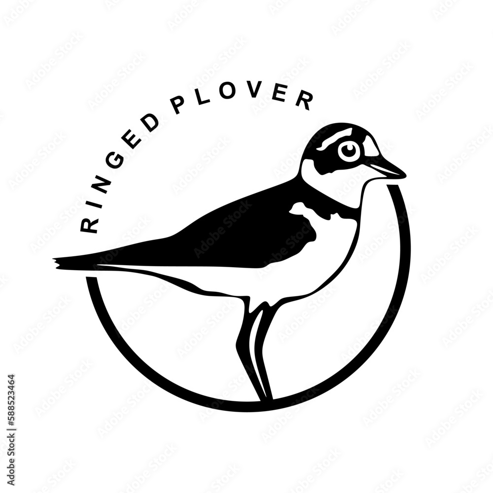 Poster ringed plover circle logo design. bird symbol in minimal style. ringed plover bird sign isolated on 