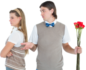 Geeky hipster couple not talking after argument