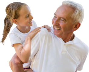 Grandfather holding his grandchild on his back