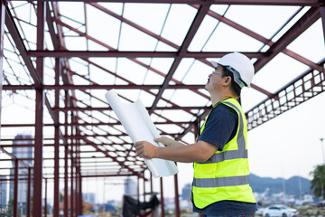 Engineer builder. work in construction site. senior worker project designer leader concept