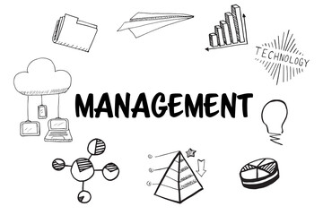 Management text amidst several vector icons