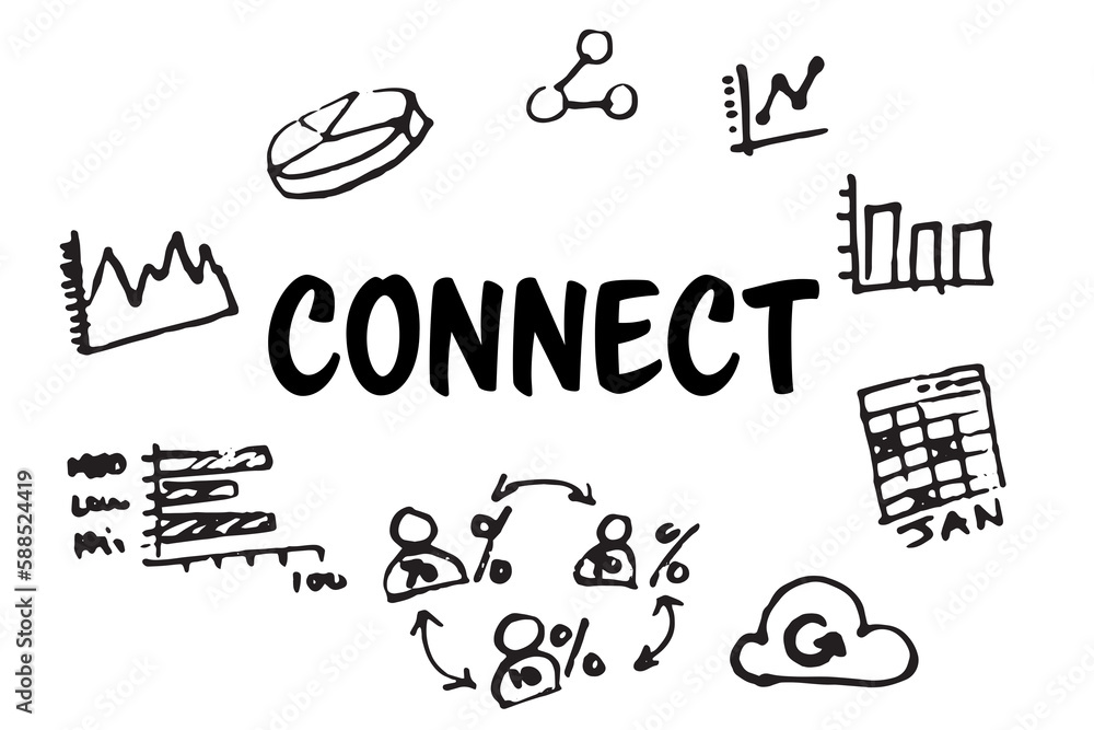 Poster connect text surrounded by several vector icons