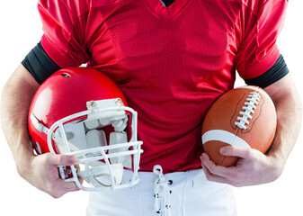 Smiling american football player looking at camera