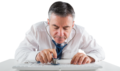 Mature businessman running diagnostics