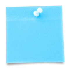 Blank blue adhesive note with thumbtack
