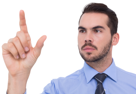 Businessman measuring something with his fingers