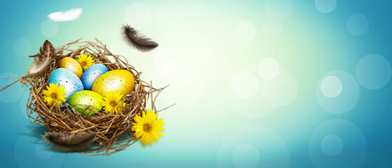 Beautiful Easter background with colorful Easter eggs