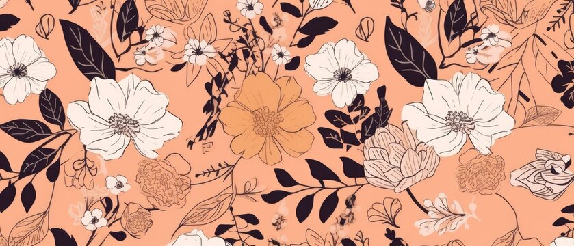 Floral pattern, leaves and other natural elements. Generative AI