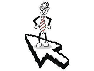 Male cartoon standing on arrow