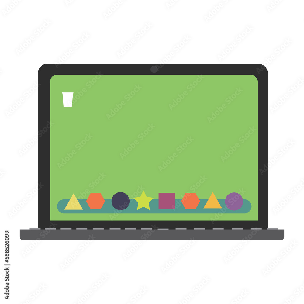 Poster vector image of various shapes displaying in laptop screen