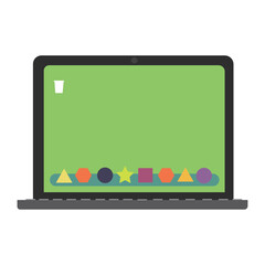 Vector image of various shapes displaying in laptop screen