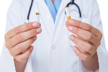 Doctor breaking cigarette