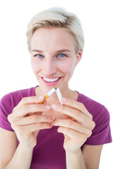 Pretty blonde breaking cigarette