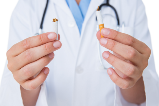 Doctor breaking cigarette