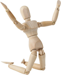 Wooden 3d figurine kneeling with arms spread