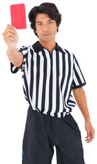 Portrait of referee showing red card