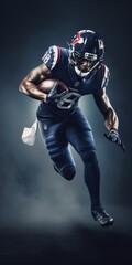 NFL Player in Motion, running towards the camera, Cinematic Studio Photography