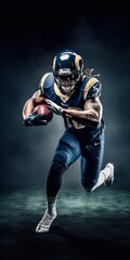 Capturing the Intensity: Navy Blue Studio Shot of a Football Player in Motion