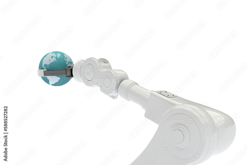 Poster composite image of robotic arm with globe