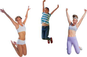 Females jumping over white background