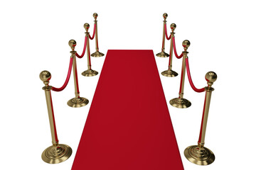 High angle view of red carpet and queue barrier