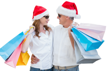 Christmas couple with shopping bags