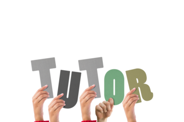 Cropped hands holding colorful alphabets forming tutor