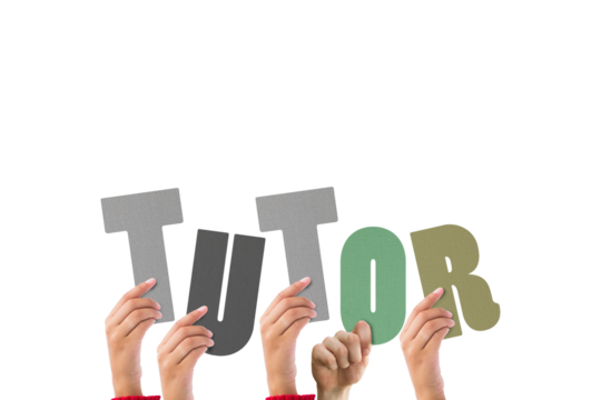 Cropped hands holding colorful alphabets forming tutor