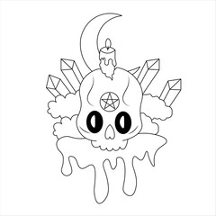 Dreamy pastel goth Halloween skull and stars illustration.