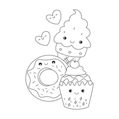 Hand-drawn kawaii ice cream illustration to color