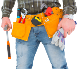 Manual worker holding gloves and hammer