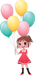 Girl holding bunch of balloons icon