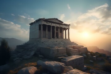 Obraz premium A building on a rocky hill Generative AI