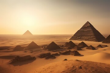 Naklejka premium Pyramids in a desert with great pyramid of giza in the background Generative AI