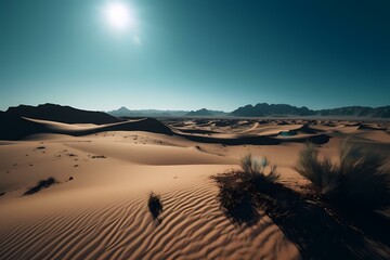 Fototapeta na wymiar A desert landscape with sand dunes Generative AI