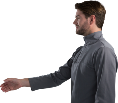 Man pretending to shake hands - Powered by Adobe