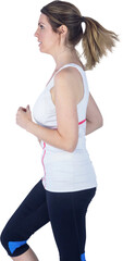 Fit woman in sportswear jogging over white background