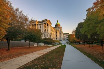 A long road leading to a large building Generative AI