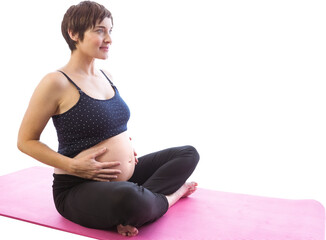 Full length of pregnent woman sitting on exercise mat