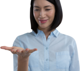 Woman pretending to hold an invisible object